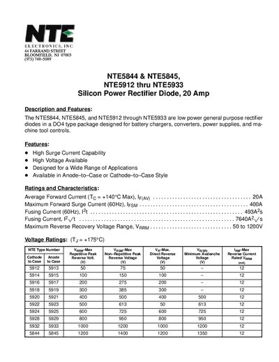 NTE NTE5844 NTE5845 NTE5912 thru NTE5933 handbook - cover page