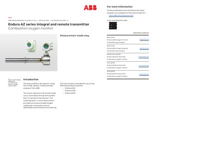 ABB Endura AZ series Combustion Oxygen Monitor User Guide - cover page