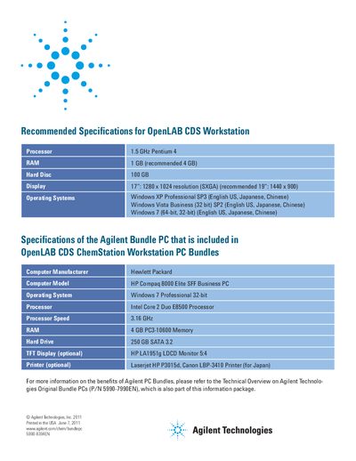 Agilent OpenLAB CDS ChemStation Workstation PC Bundle Recommended Specifications - cover page