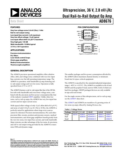 Analog Devices AD8676 Datasheet Rev C - cover page
