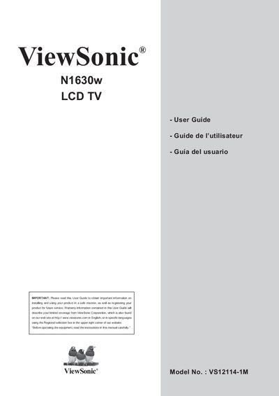 ViewSonic N1630w LCD TV User Guide - cover page