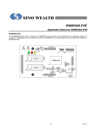 SINO WEALTH SH69K20A EVB Application Notice - cover page