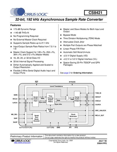 Cirrus Logic CS8421 Datasheet - cover page