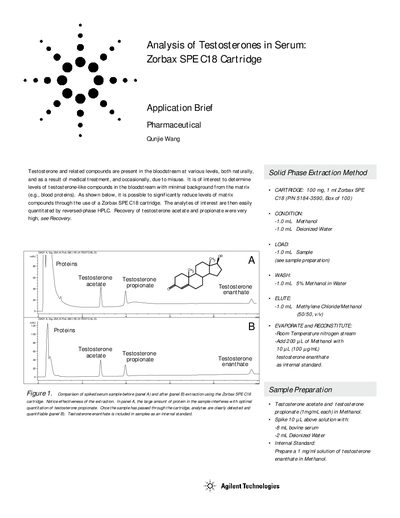 Agilent Zorbax SPE C18 Cartridge Application Brief for Testosterone Analysis - cover page