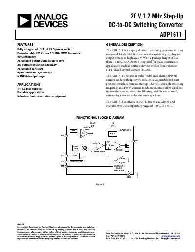 Analog Devices ADP1611 Step-Up DC-to-DC Switching Converter Datasheet - cover page
