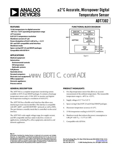 Analog Devices ADT7302 Datasheet - cover page
