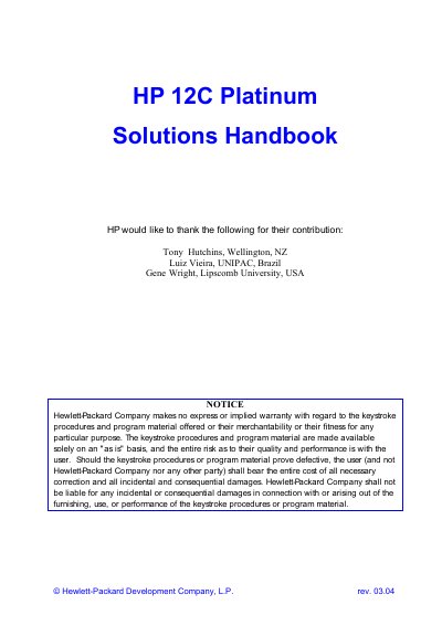 HP 12C Platinum Solutions Handbook - cover page