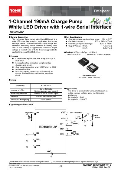 ROHM BD1603NUV Datasheet - cover page