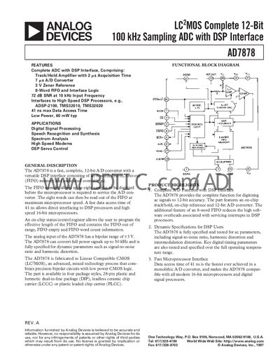 Analog Devices AD7878 12‑Bit ADC Datasheet - cover page