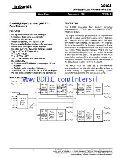 Intersil X9408 Quad Digitally Controlled Potentiometer Data Sheet - cover page