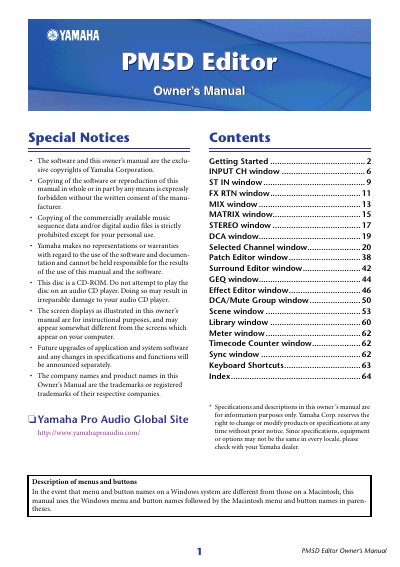 YAMAHA PM5D Editor user manual - cover page