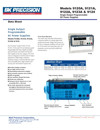 BK Precision 9120A/9121A/9122A/9123A/9124 Datasheet - cover page