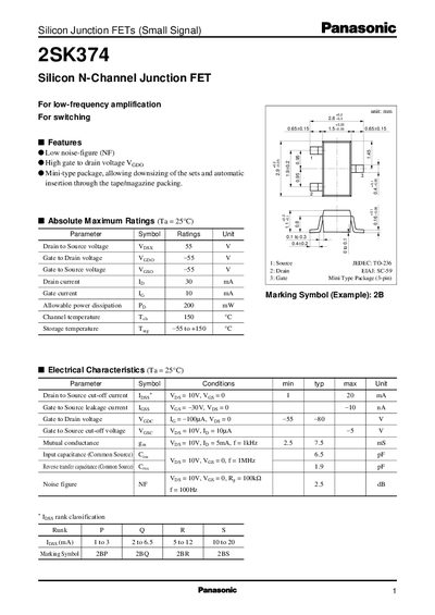 Panasonic 2SK374 Datasheet - cover page