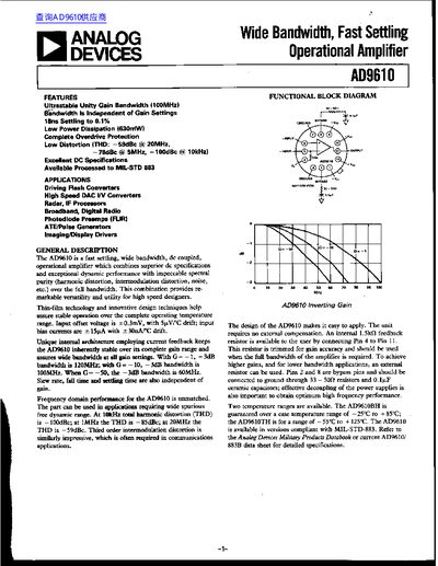 Analog Devices AD9610 Operational Amplifier Datasheet - cover page