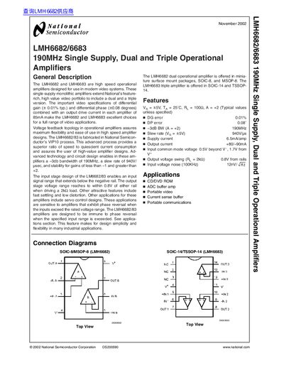 National Semiconductor LMH6682/6683 Amplifiers Datasheet - cover page