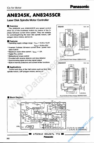 Panasonic AN8245K/AN8245SCR Laser Disk Spindle Motor Controller Datasheet - cover page