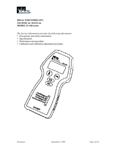 Ideal Industries 61-160 Series SureTest Technical Manual - cover page
