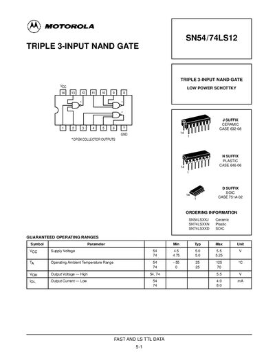 Motorola SN54/74LS12 Datasheet - cover page
