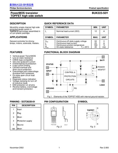 Philips BUK223-50Y PowerMOS Transistor Datasheet - cover page