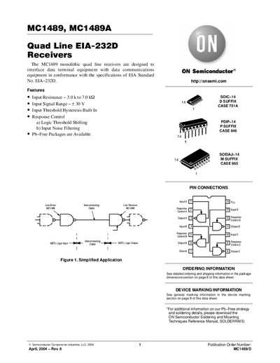 ON Semiconductor MC1489/MC1489A Datasheet - cover page