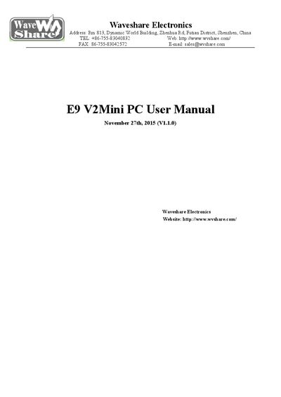 Waveshare E9 V2 Mini PC User Manual - cover page