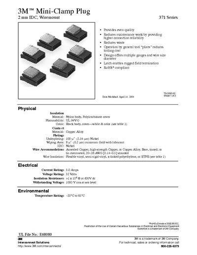 3M 371 Series Mini-Clamp Plug Product Data Sheet - cover page