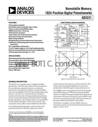Analog Devices AD5231 Digital Potentiometer Datasheet - cover page