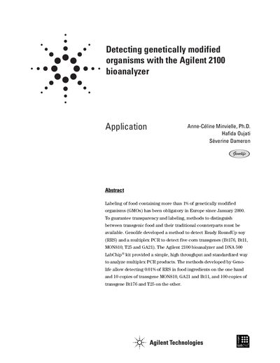 Agilent 2100 Bioanalyzer Application Note: Detecting Genetically Modified Organisms - cover page