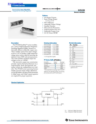 Texas Instruments PT6440 Excalibur Power Modules Datasheet - cover page