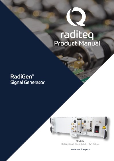 Raditeq RGN2400A/RGN2006B RadiGen Signal Generator Product Manual - cover page