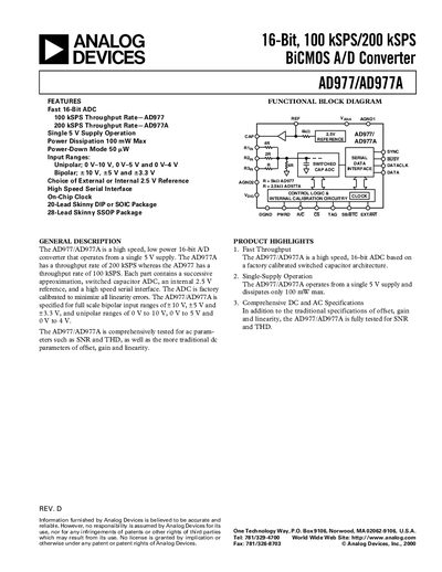 Analog Devices AD977/AD977A Datasheet - cover page