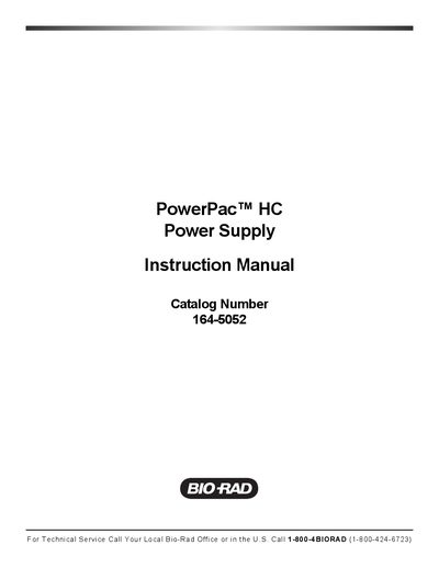 Bio-Rad PowerPac HC Power Supply Instruction Manual - cover page