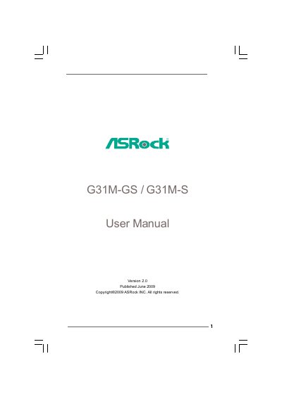 ASRock G31M-GS / G31M-S Motherboard User Manual - cover page