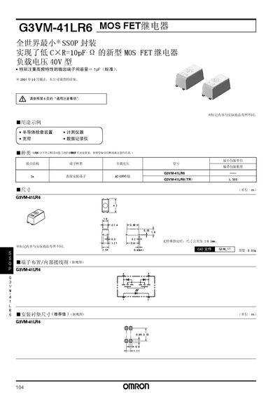 Omron G3VM-41LR6 MOS FET Relay User Manual - cover page