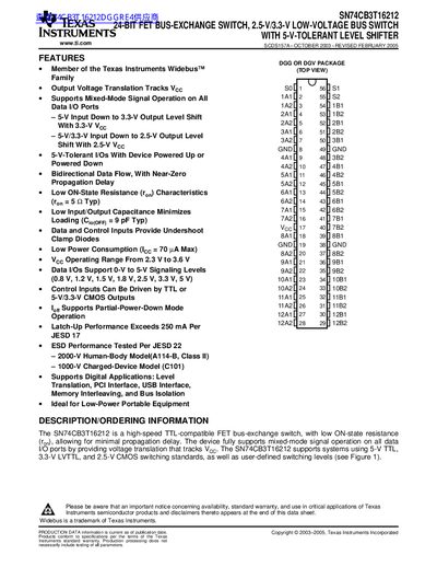 TEXAS INSTRUMENTS SN74CB3T16212 24-BIT FET BUS-EXCHANGE SWITCH 2.5-V/3.3-V LOW-VOLTAGE BUS SWITCH WITH 5-V-TOLERANT LEVEL SHIFTER handbook - cover page