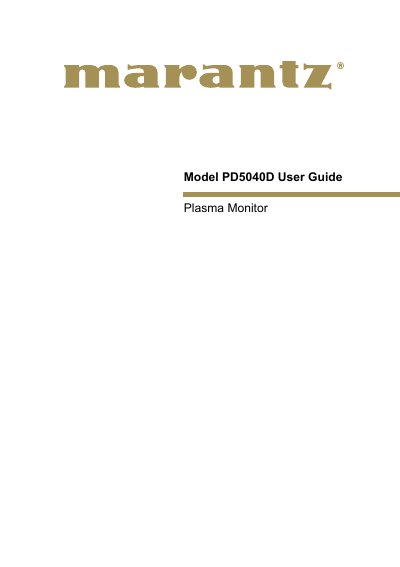 Marantz PD5040D Plasma Monitor User Guide - cover page