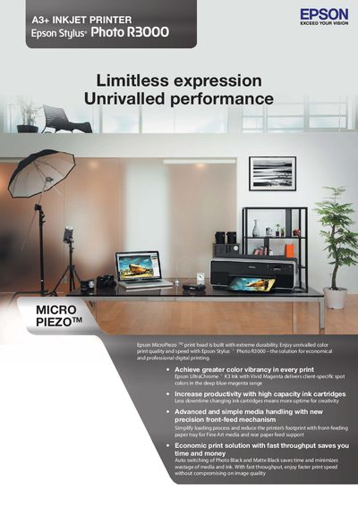 Epson Photo R3000 Printer Product Leaflet - cover page