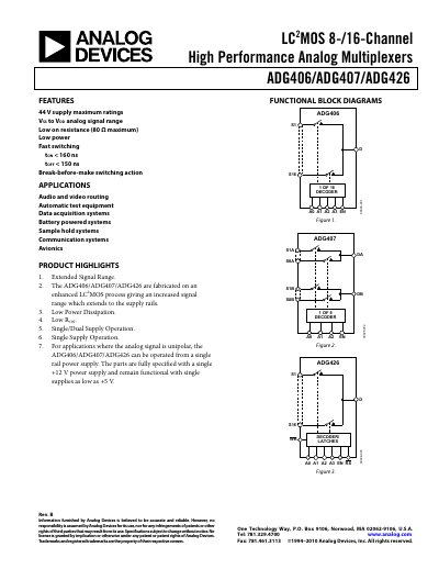 Analog Devices ADG406/ADG407/ADG426 Datasheet Rev B - cover page