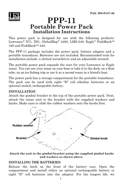 LEI PPP-11 Portable Power Pack Installation Instructions - cover page