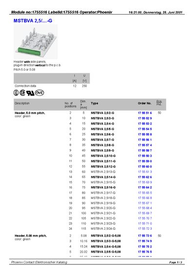 PHOENIX CONTACT Module no:1755516 LabelId:1755516 Operator:Phoenix MSTBVA 2 5/ -G handbook - cover page