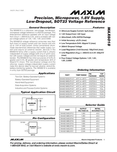 Maxim MAX6018 Voltage Reference Datasheet - cover page