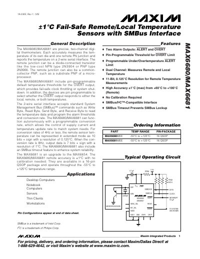 Maxim MAX6680/MAX6681 Temperature Sensor Datasheet - cover page