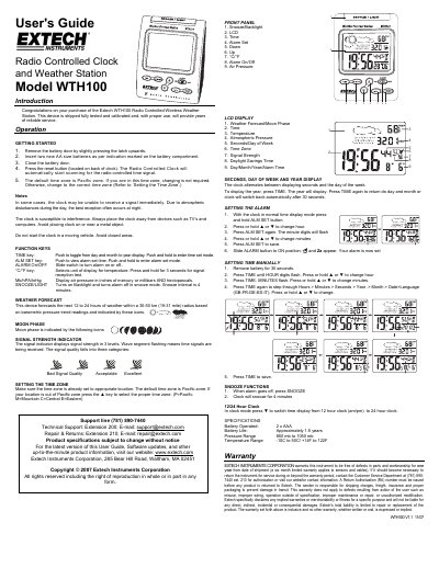 Extech WTH100 Radio Controlled Clock and Weather Station User's Guide
