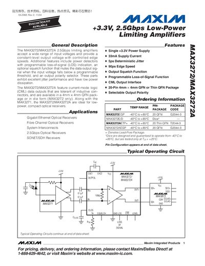 Maxim MAX3272/MAX3272A Low-Power Limiting Amplifier Datasheet - cover page