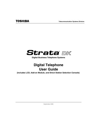 Toshiba Strata DK Digital Telephone User Guide - cover page