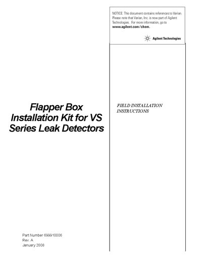 Agilent Flapper Box Installation Kit for VS Series Leak Detectors Manual - cover page