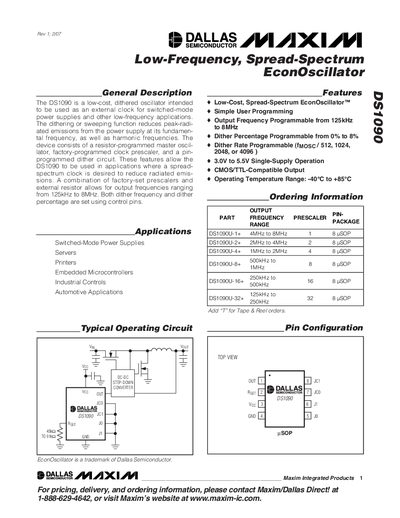 Maxim DS1090 Low‑Frequency Spread‑Spectrum Oscillator Datasheet - cover page