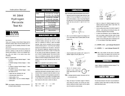 Hanna Instruments HI 3844 Hydrogen Peroxide Test Kit Instruction Manual - cover page