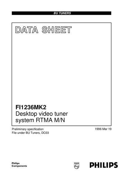 Philips FI1236MK2 Desktop Video Tuner System RTMA Data Sheet - cover page