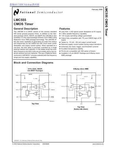 National Semiconductor LMC555 CMOS Timer Datasheet - cover page